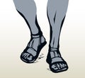 Legs walk along the road. Vector drawing Royalty Free Stock Photo