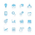 Line with blue background Business, finance and management icons