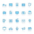 Line with blue background modern multimedia icons Royalty Free Stock Photo