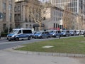 Line of blue police vans in frankfurt germany Royalty Free Stock Photo
