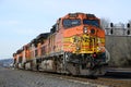 Line of BNSF freight locomotives waiting for duty on track in Seattle Royalty Free Stock Photo