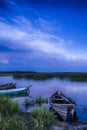 Line of Boats on Water Placed in Belarussian National Park Braslav Lakes