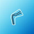 Line Bone pain icon isolated on blue background. Orthopedic medical. Disease of the joints and bones, arthritis