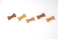 Dry biscuits for treating dogs in the shape of a bone on a white background Royalty Free Stock Photo