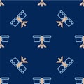 Line Bongo drum icon isolated seamless pattern on blue background. Musical instrument symbol. Vector