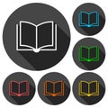 Line Book icons set with long shadow Royalty Free Stock Photo