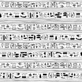 Line border abstract black white egyptian seamless modern pattern with fish, waves, face and other symbols like