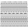 Line border, geometric, dotted vector dividers set. Trendy hipster style brushes