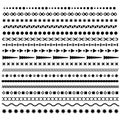 Line border, geometric, dotted vector dividers set. Trendy hipster style brushes