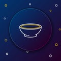 Line Bowl of hot soup icon isolated on blue background. Colorful outline concept. Vector
