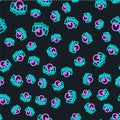 Line Bowling pin and ball icon isolated seamless pattern on black background. Sport equipment. Vector Royalty Free Stock Photo