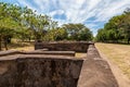 Line of brick squares as fundaments of houses, Leon Viejo, Nicaragua