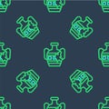 Line Broken ancient amphorae icon isolated seamless pattern on blue background. Vector