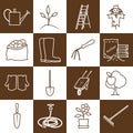 Line Brown Icons Gardening Equipment