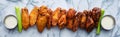 Line of buffalo wings with different flavors