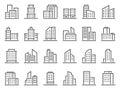 Line building icons. Hotel companies business icon, city buildings and town symbol vector set. Urban architecture