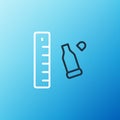 Line Bullet casing as a piece of evidence placed with forensic ruler for documentation icon isolated on blue background