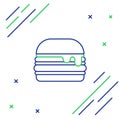 Line Burger icon isolated on white background. Hamburger icon. Cheeseburger sandwich sign. Fast food menu. Colorful