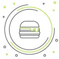Line Burger icon isolated on white background. Hamburger icon. Cheeseburger sandwich sign. Fast food menu. Colorful