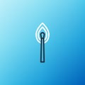 Line Burning match with fire icon isolated on blue background. Match with fire. Matches sign. Colorful outline concept Royalty Free Stock Photo
