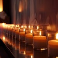 Line of burning memorial candles standing on dark background. Tragedy, genocide, a day to remember. Unforgotten, Glory Royalty Free Stock Photo