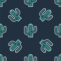 Line Cactus icon isolated seamless pattern on black background. Vector