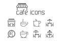 Line cafe icons set on white background