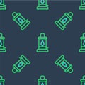Line Camping lantern icon isolated seamless pattern on blue background. Vector Royalty Free Stock Photo