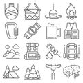 Line Camping and outdoor recreation icons set