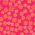 Line Canned fish icon isolated seamless pattern on red background. Vector