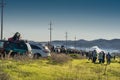 Line of car and people to see Spacex Rocket launch.