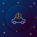 Line Car rental icon isolated on blue background. Rent a car sign. Key with car. Concept for automobile repair service Royalty Free Stock Photo