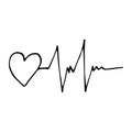 line cardiogram and heart hand drawn doodle. , scandinavian, nordic, minimalism, monochrome. icon. health, heartbeat