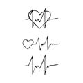 line cardiogram and heart hand drawn doodle. , scandinavian, nordic, minimalism, monochrome. set icon. health, heartbeat