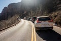 Line Of Cars Backed Up Waiting To Cross The Zion Mount Caramel Tunnel