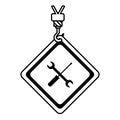 Line caution diamond emblem with mechanic equipment