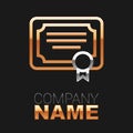 Line Certificate template icon isolated on black background. Achievement, award, degree, grant, diploma concepts Royalty Free Stock Photo