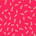 Line Champagne bottle icon isolated seamless pattern on red background. Vector