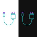 Line Charger icon isolated on white and black background. Colorful outline concept. Vector