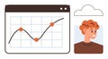 Trend graph and smiling individual with cloud icon representing data insights and analytics Royalty Free Stock Photo