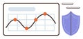 Data Analytics and Security Concept with Line Chart and Shield Royalty Free Stock Photo