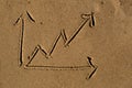 Line chart drawn in sand Royalty Free Stock Photo