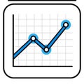 Line chart illustration with a white background and light gray grid. A bold blue line Royalty Free Stock Photo