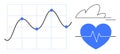 Health Data Analytics with Graph, Heartbeat, and Cloud Symbols Representing Monitoring Trends Royalty Free Stock Photo