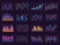 Line charts curves. Vector growth business graphic info vertical columns data model vector infographic elements