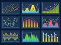 Line charts. Modern infographic set diagrams curves development graphs histogram info vector set