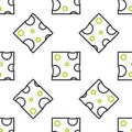 Line Cheese icon isolated seamless pattern on white background. Vector Royalty Free Stock Photo