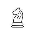 Line chess Knight Horse piece icon isolated on white background. Board game. Black silhouette. Royalty Free Stock Photo