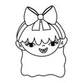 Line child girl head with bandhair and hairstyle