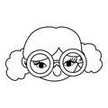 Line child girl head with glasses and hairstyle